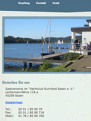 Webseite der Gastronomie im 'Yachtclub Ruhrland Essen e. V.